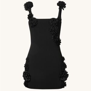 JW PEI Black Eliana Rosette Appliqué Mini Dress